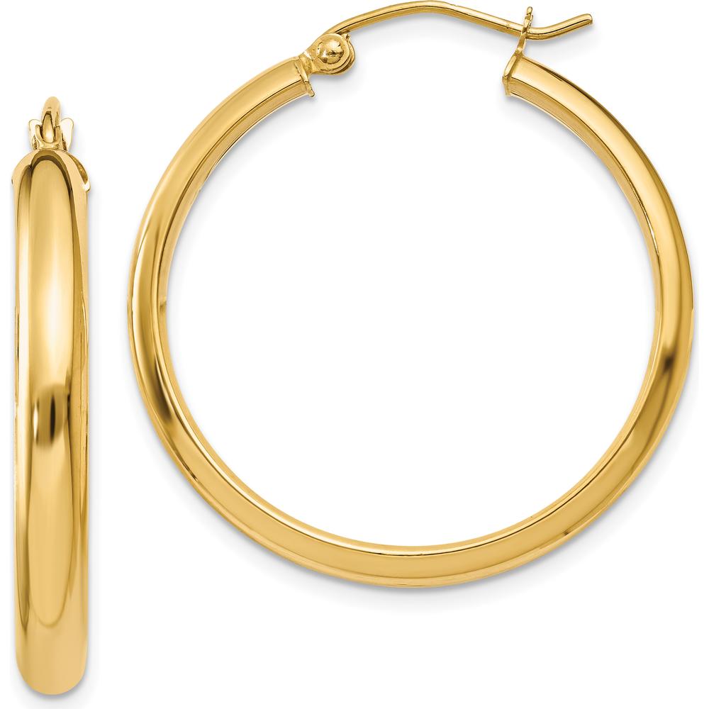 14K Yellow Gold Polished Round Tube Hoop Earrings - 26mm Length by 0