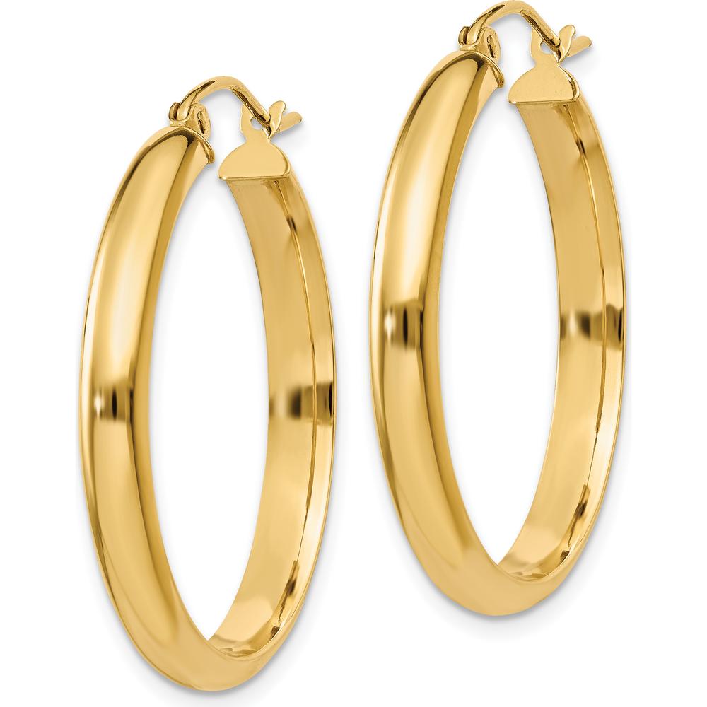 14K Yellow Gold Polished Round Tube Hoop Earrings - 26mm Length by 0