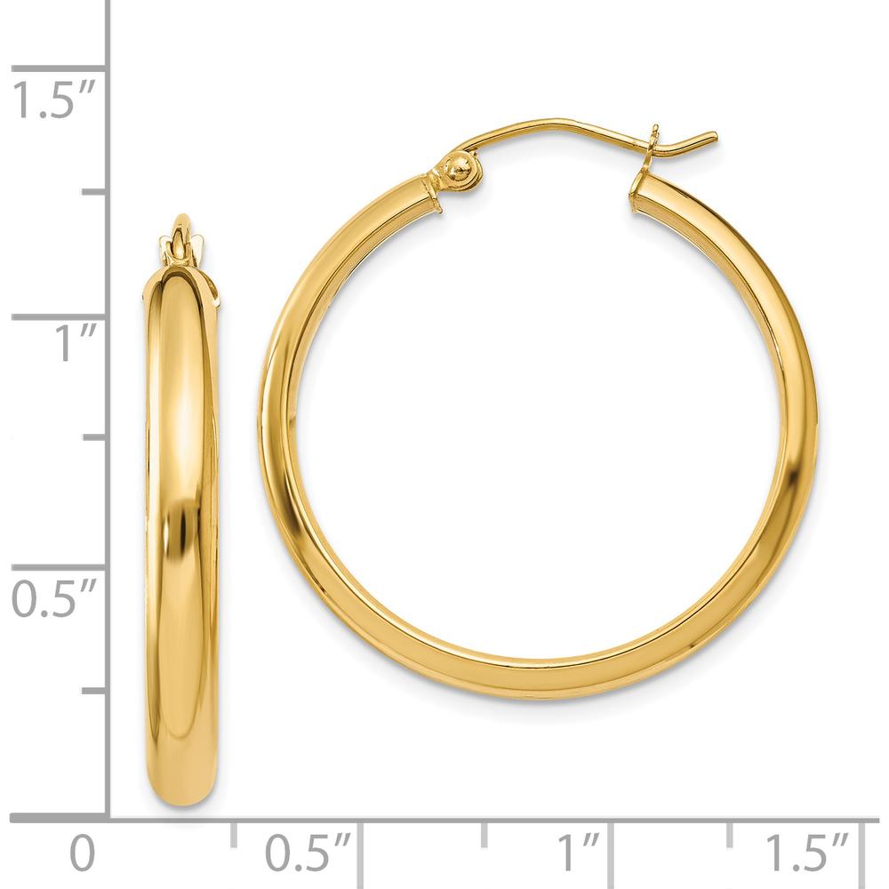 14K Yellow Gold Polished Round Tube Hoop Earrings - 26mm Length by 0