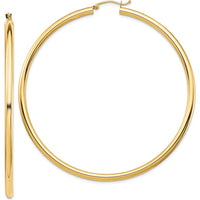14K Yellow Gold Polished Round Tube Hoop Earrings - 70mm Diameter by 0