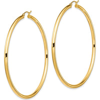 14K Yellow Gold Polished Round Tube Hoop Earrings - 70mm Diameter by 0