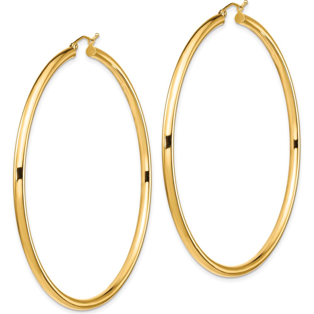 14K Yellow Gold Polished Round Tube Hoop Earrings - 70mm Diameter by 0