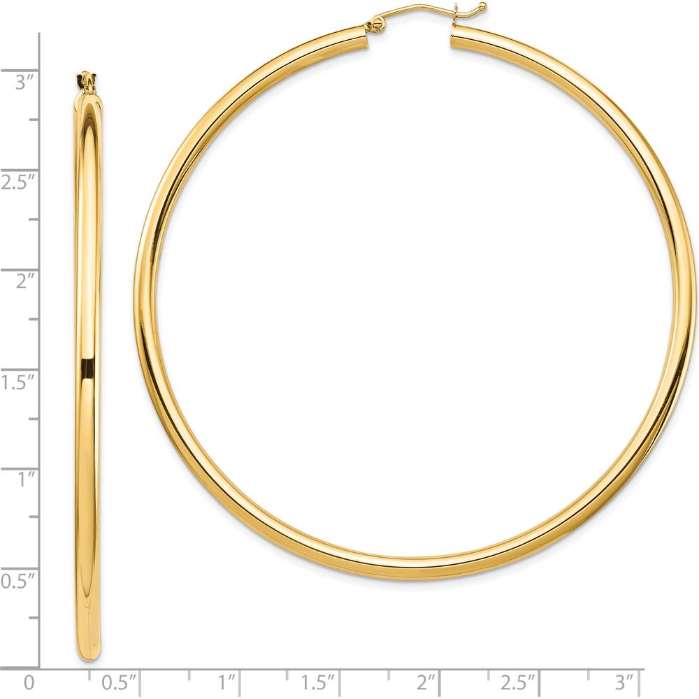 14K Yellow Gold Polished Round Tube Hoop Earrings - 70mm Diameter by 0