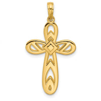 14K Yellow Gold Polished Rounded Cross Pendant - 33mm Length by Oro Pregiato