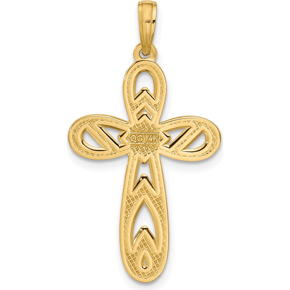 14K Yellow Gold Polished Rounded Cross Pendant - 33mm Length by Oro Pregiato