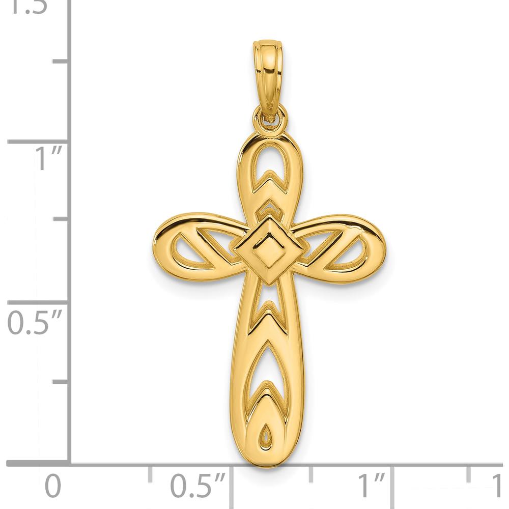 14K Yellow Gold Polished Rounded Cross Pendant - 33mm Length by Oro Pregiato