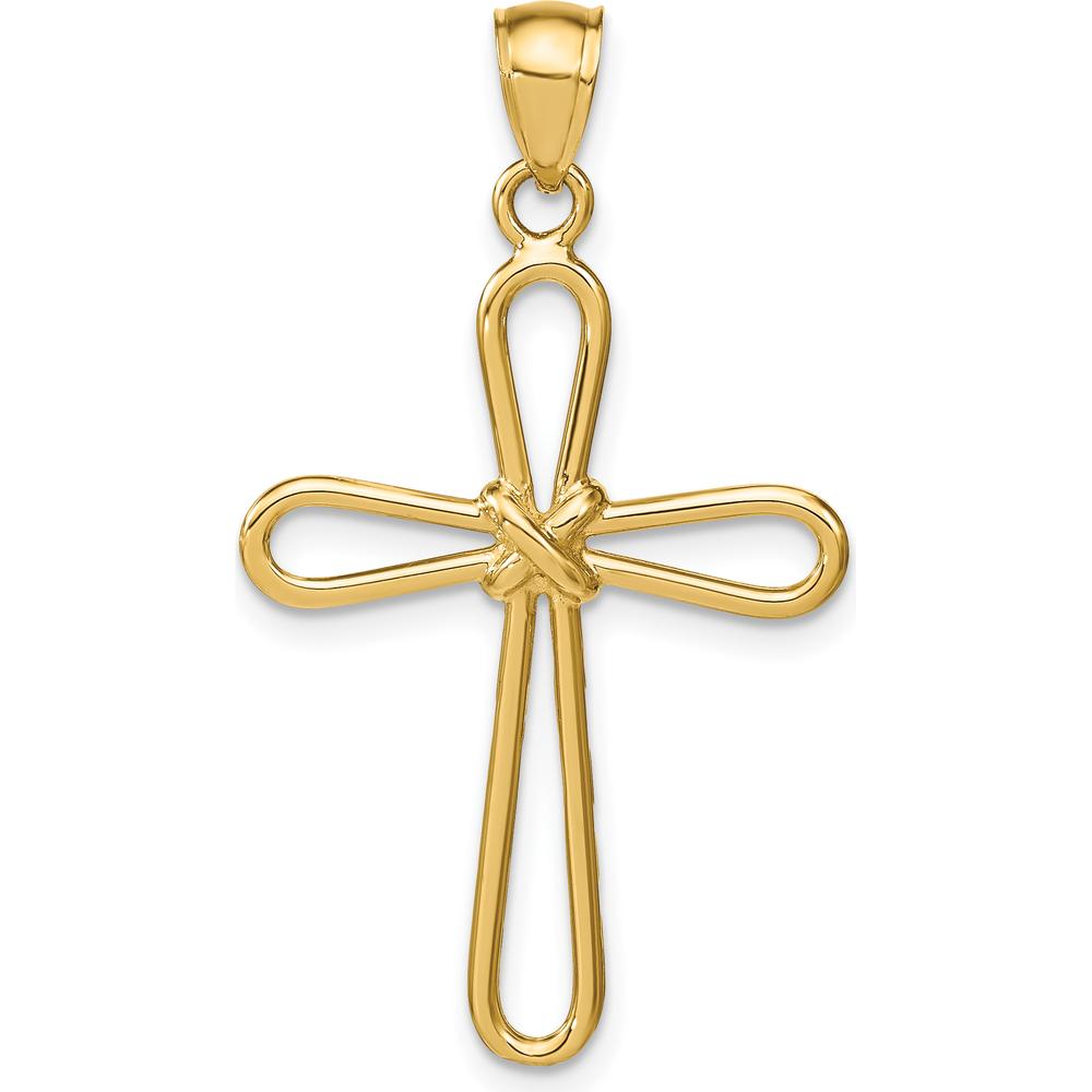 14K Yellow Gold Polished Rounded Cross Pendant - 35.62mm Length by Oro Pregiato