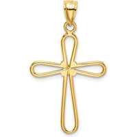 14K Yellow Gold Polished Rounded Cross Pendant - 35.62mm Length by Oro Pregiato