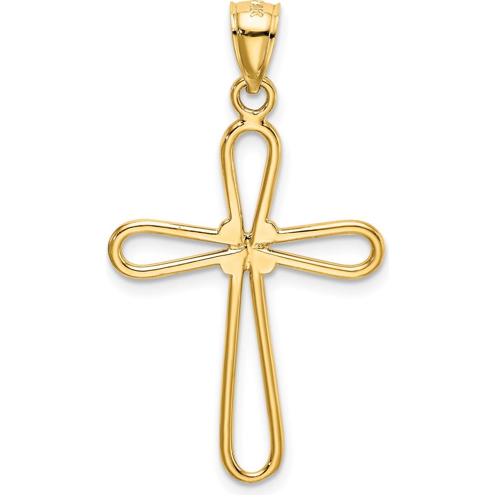 14K Yellow Gold Polished Rounded Cross Pendant - 35.62mm Length by Oro Pregiato