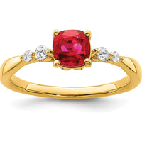 14K Yellow Gold Polished Ruby and Diamond Ring with Cushion Cut Ruby - 0.55 Carat Ruby, 0.063 Carat Total Diamond Weight by 0
