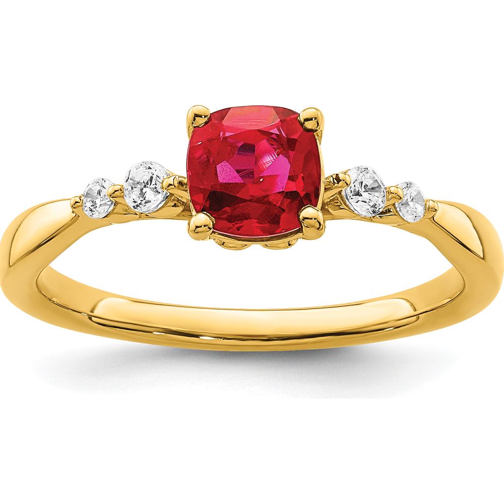14K Yellow Gold Polished Ruby and Diamond Ring with Cushion Cut Ruby - 0.55 Carat Ruby, 0.063 Carat Total Diamond Weight by 0