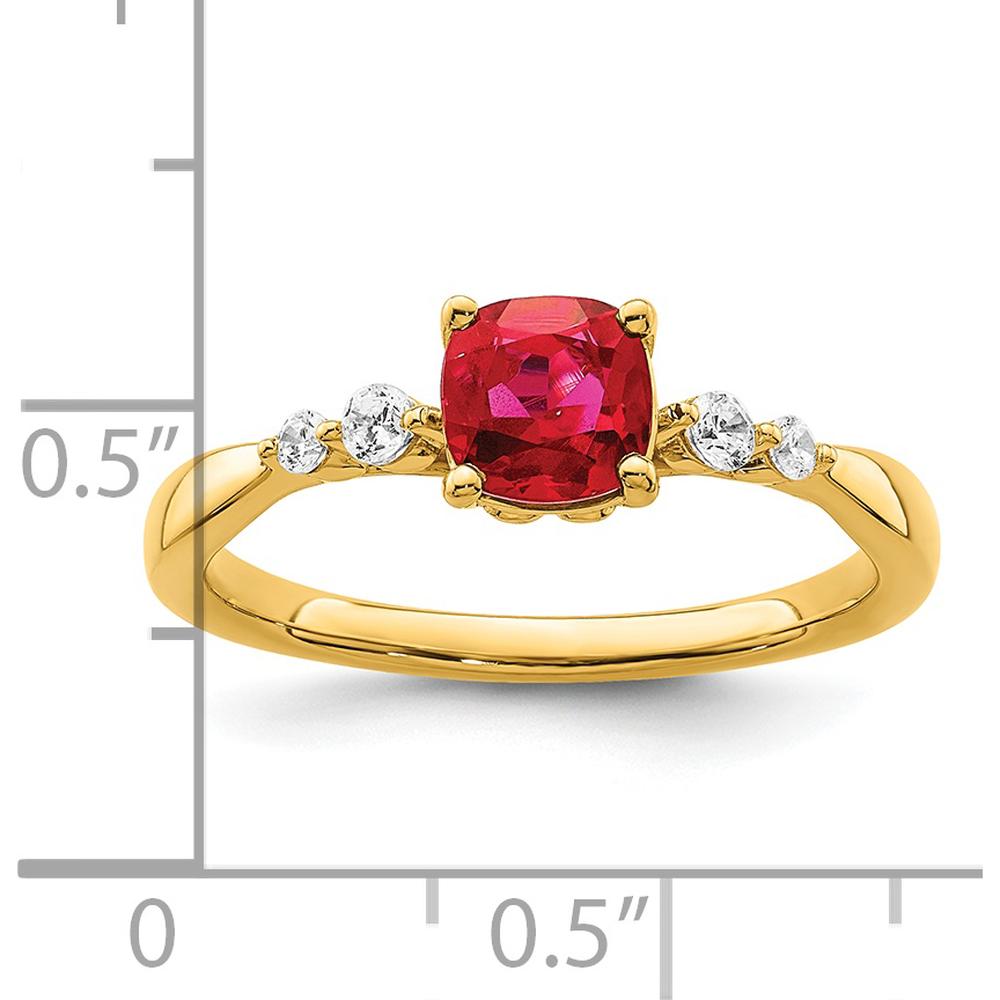 14K Yellow Gold Polished Ruby and Diamond Ring with Cushion Cut Ruby - 0.55 Carat Ruby, 0.063 Carat Total Diamond Weight by 0