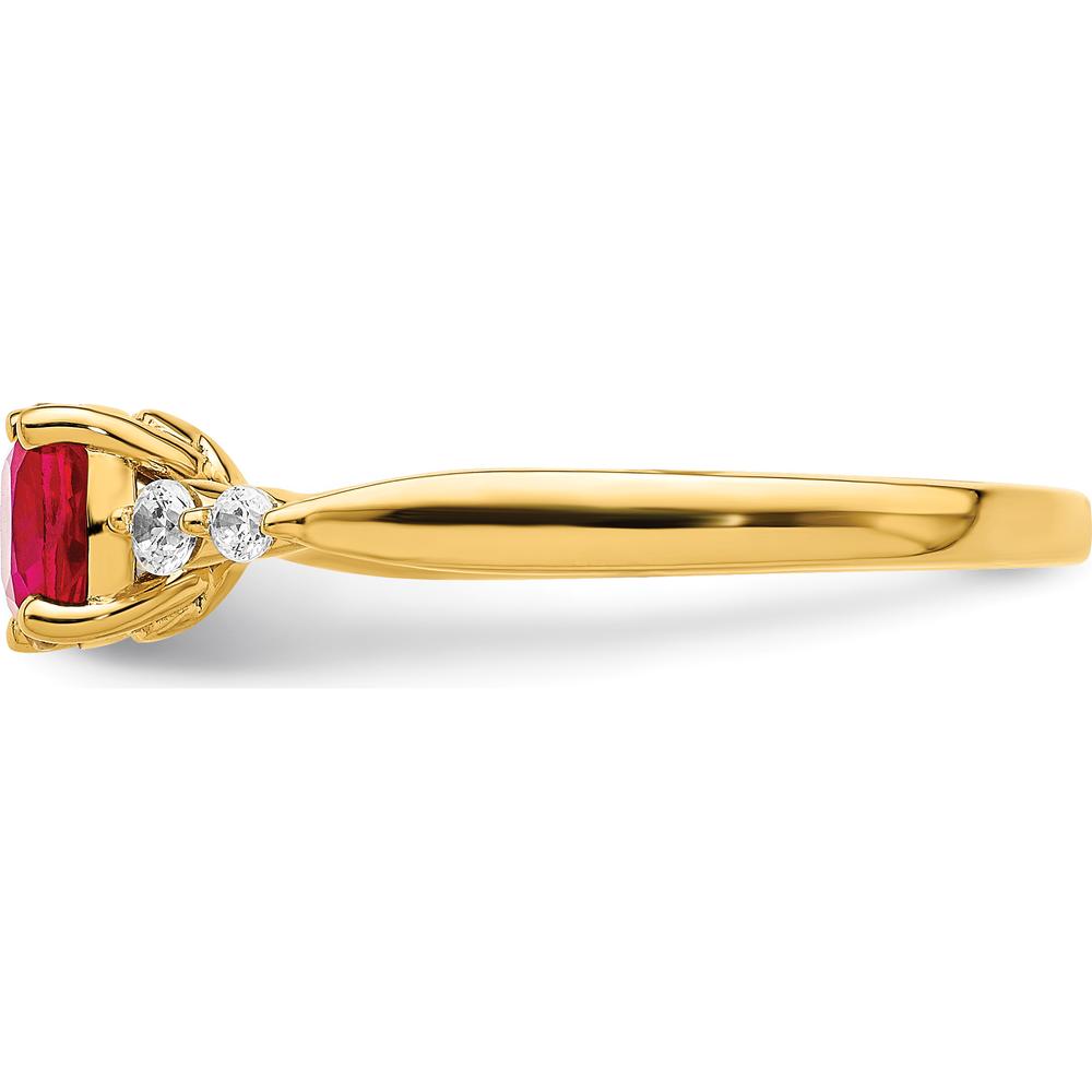 14K Yellow Gold Polished Ruby and Diamond Ring with Cushion Cut Ruby - 0.55 Carat Ruby, 0.063 Carat Total Diamond Weight by 0