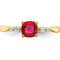 14K Yellow Gold Polished Ruby and Diamond Ring with Cushion Cut Ruby - 0.55 Carat Ruby, 0.063 Carat Total Diamond Weight by 0