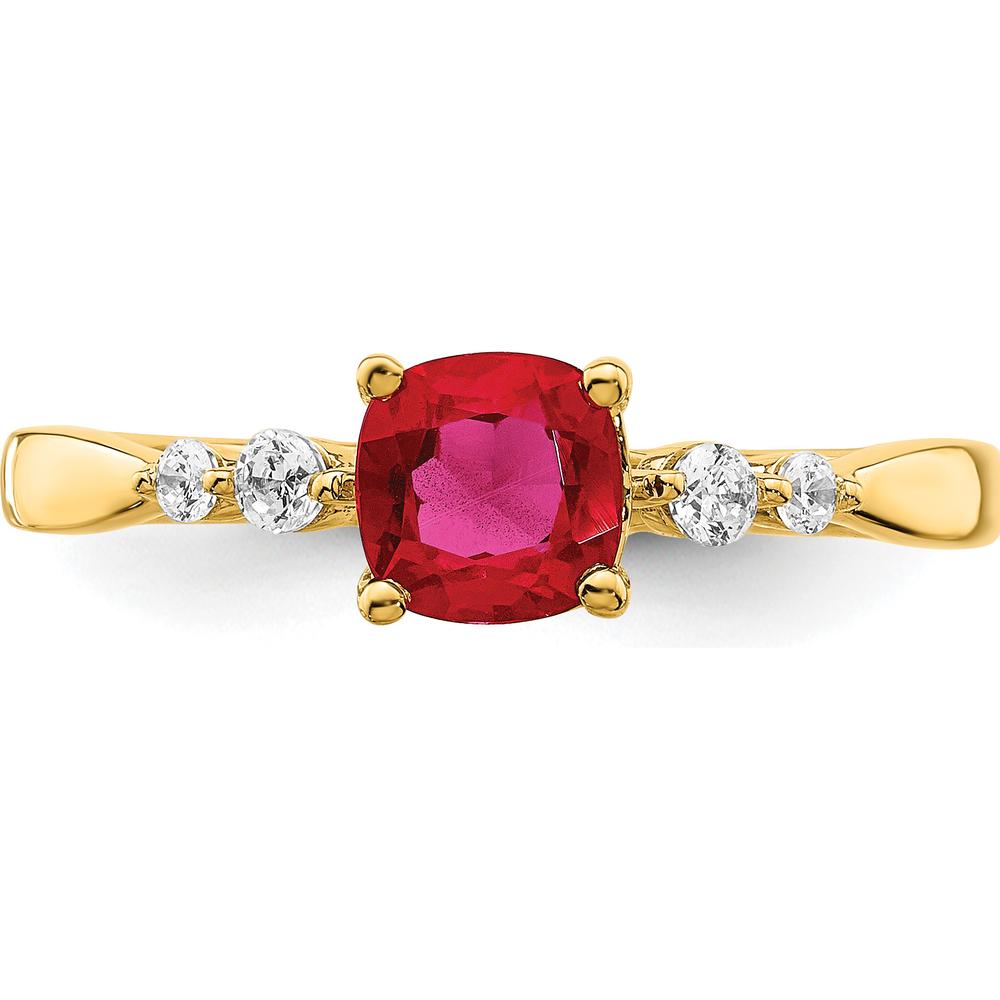 14K Yellow Gold Polished Ruby and Diamond Ring with Cushion Cut Ruby - 0.55 Carat Ruby, 0.063 Carat Total Diamond Weight by 0