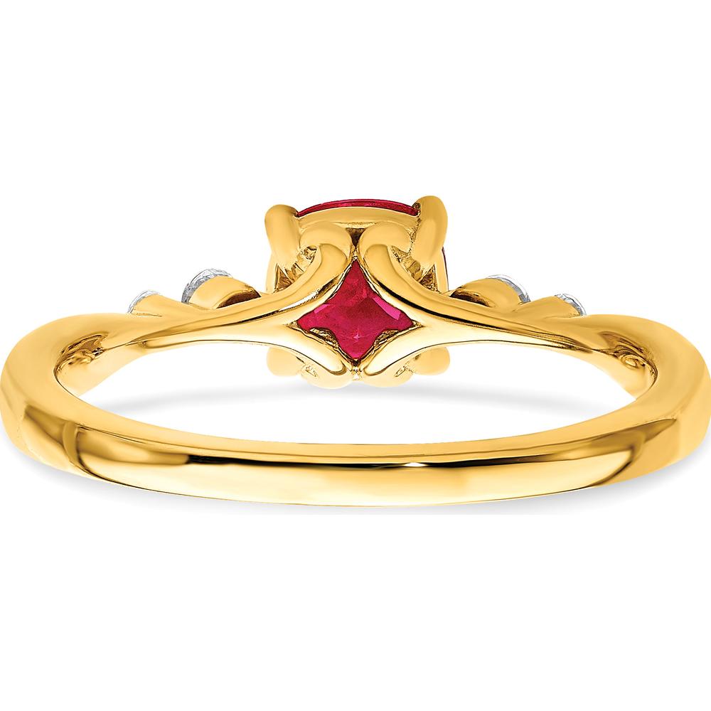 14K Yellow Gold Polished Ruby and Diamond Ring with Cushion Cut Ruby - 0.55 Carat Ruby, 0.063 Carat Total Diamond Weight by 0