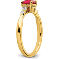 14K Yellow Gold Polished Ruby and Diamond Ring with Cushion Cut Ruby - 0.55 Carat Ruby, 0.063 Carat Total Diamond Weight by 0