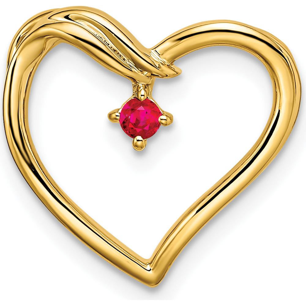14K Yellow Gold Polished Ruby Heart Chain Slide - 0.05 Carat Ruby by Oro Pregiato