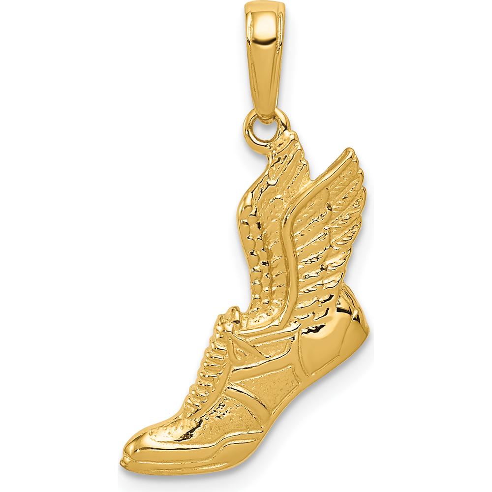 14K Yellow Gold Polished Running Shoe with Wings Pendant - 25mm Length by Oro Pregiato