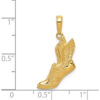 14K Yellow Gold Polished Running Shoe with Wings Pendant - 25mm Length by Oro Pregiato