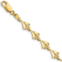 14K Yellow Gold Polished Sailboat 7" Bracelet with Nautical Stations by Oro Pregiato