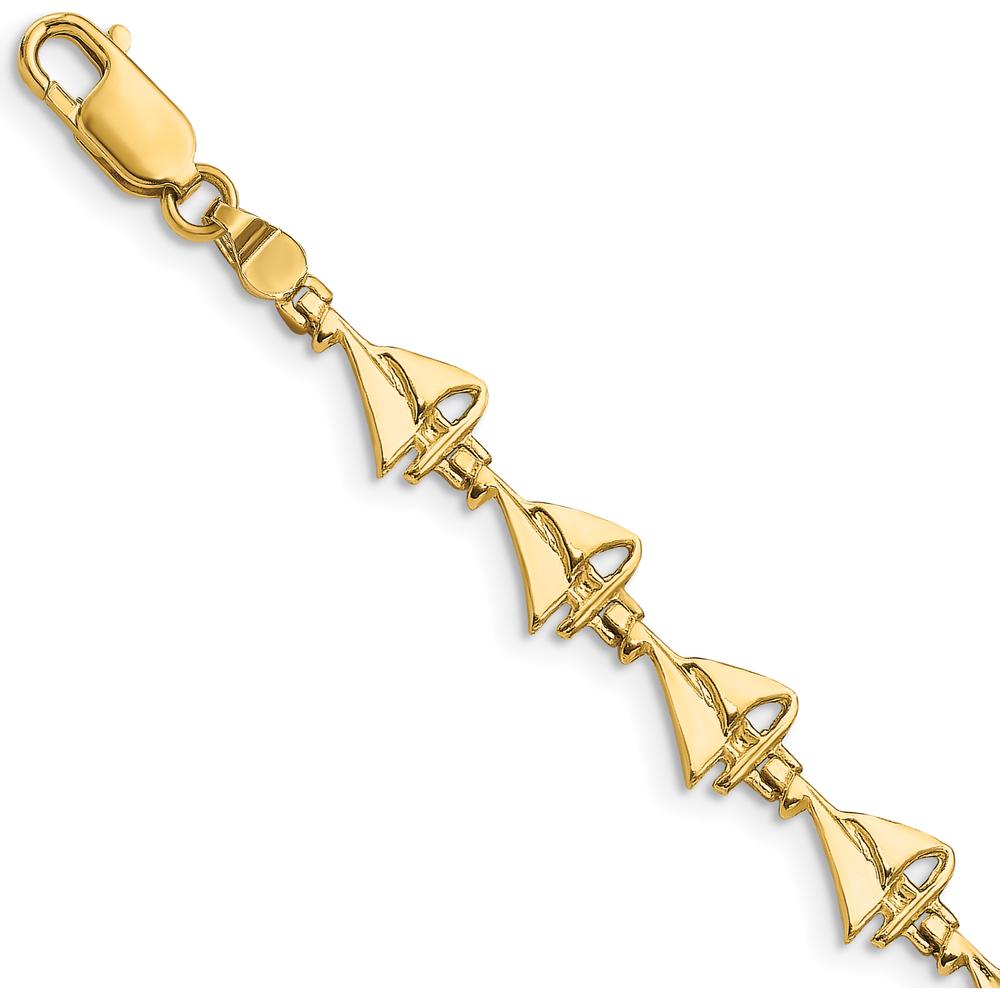 14K Yellow Gold Polished Sailboat 7" Bracelet with Nautical Stations by Oro Pregiato