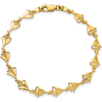 14K Yellow Gold Polished Sailboat 7" Bracelet with Nautical Stations by Oro Pregiato