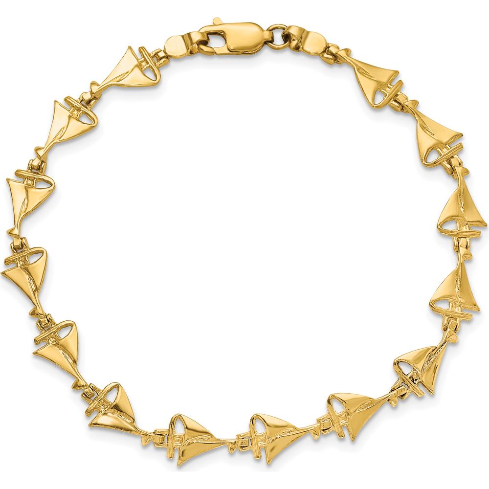 14K Yellow Gold Polished Sailboat 7" Bracelet with Nautical Stations by Oro Pregiato