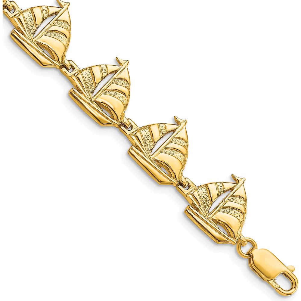 14K Yellow Gold Polished Sailboat Bracelet - 7.25" Length by Oro Pregiato