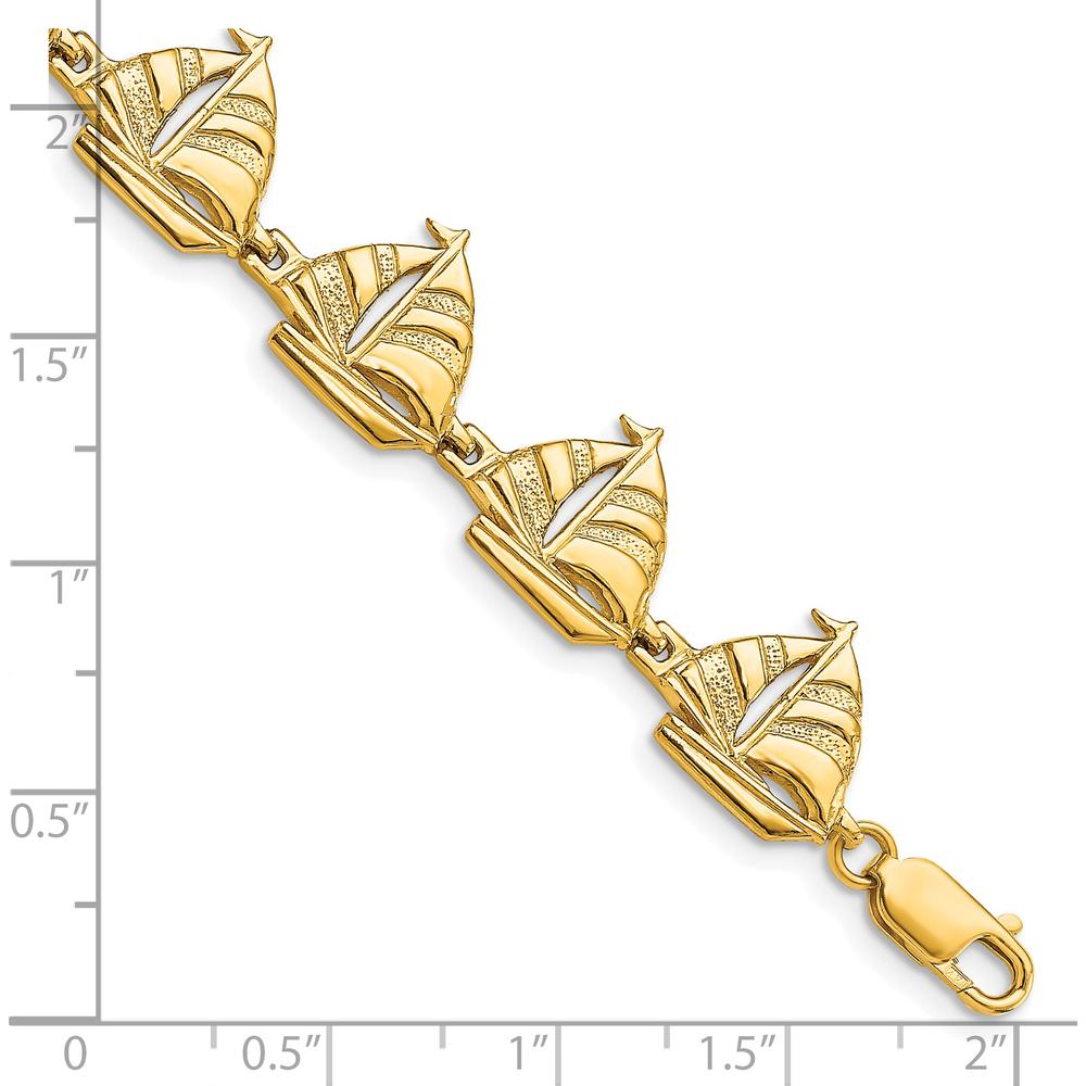 14K Yellow Gold Polished Sailboat Bracelet - 7.25" Length by Oro Pregiato