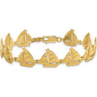 14K Yellow Gold Polished Sailboat Bracelet - 7.25" Length by Oro Pregiato