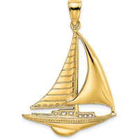 14K Yellow Gold Polished Sailboat Charm - Elegant Nautical Pendant by Oro Pregiato