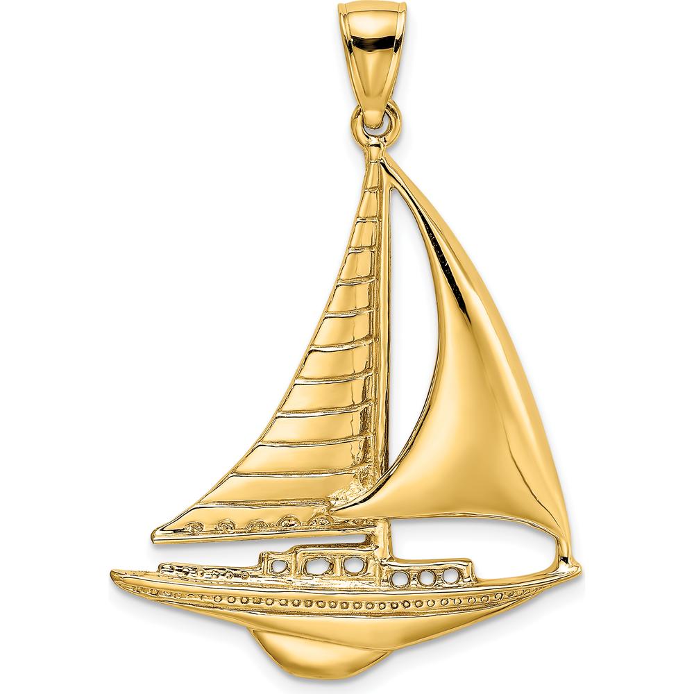 14K Yellow Gold Polished Sailboat Charm - Elegant Nautical Pendant by Oro Pregiato