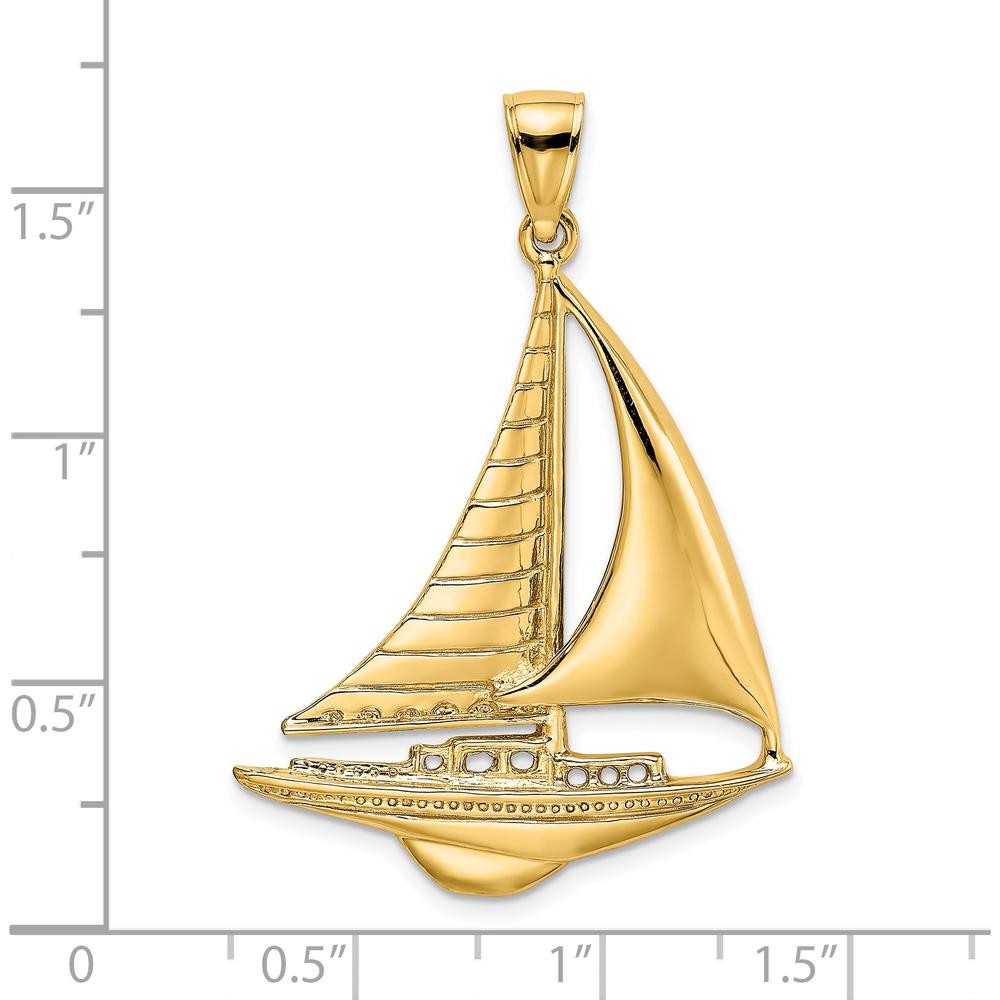 14K Yellow Gold Polished Sailboat Charm - Elegant Nautical Pendant by Oro Pregiato