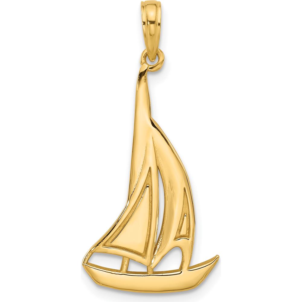 14K Yellow Gold Polished Sailboat Charm - Nautical Themed Pendant by Oro Pregiato