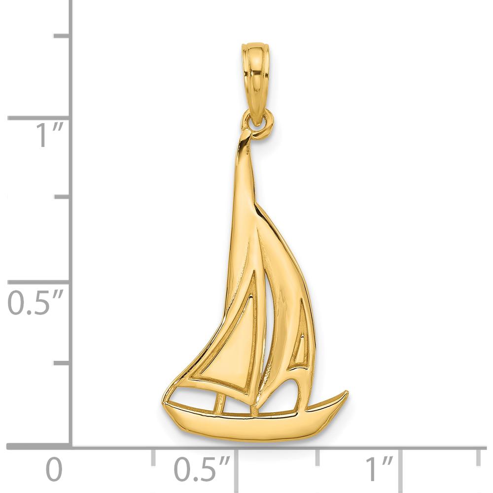 14K Yellow Gold Polished Sailboat Charm - Nautical Themed Pendant by Oro Pregiato