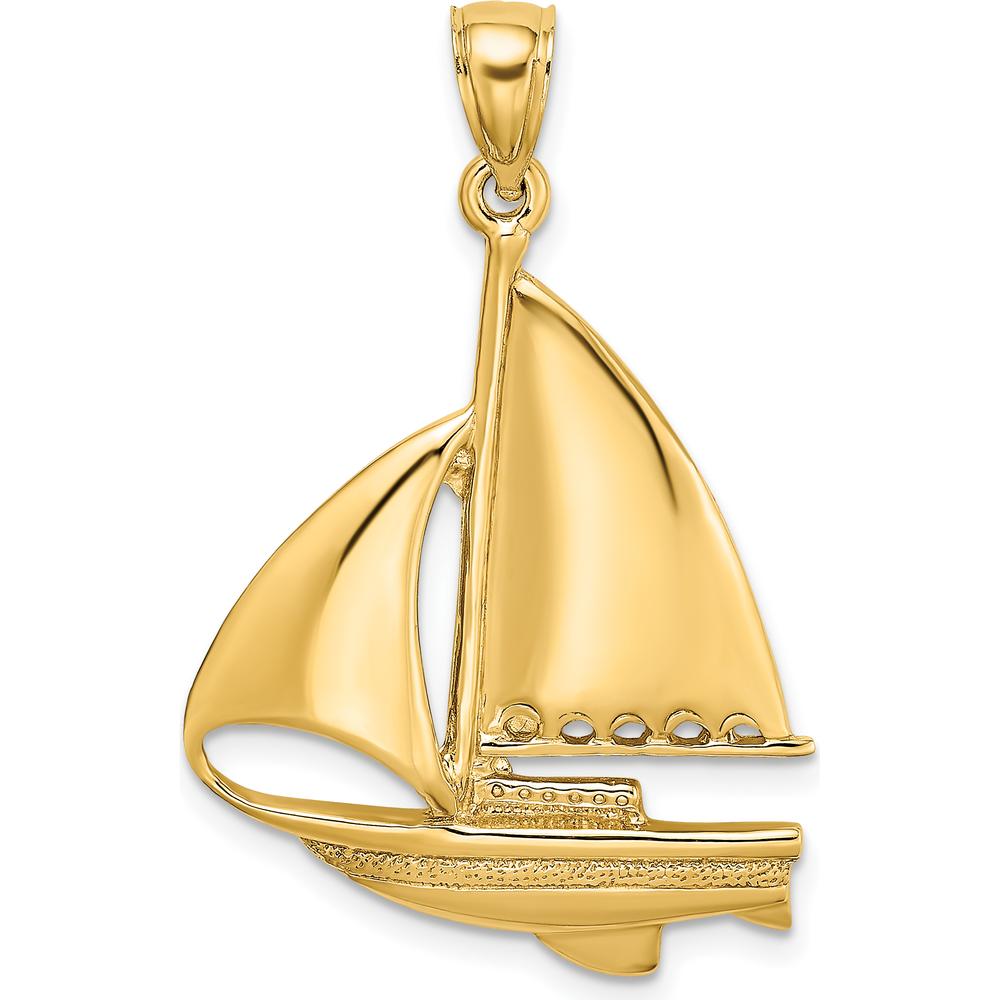 14K Yellow Gold Polished Sailboat Charm Pendant - Nautical Inspired Design by Oro Pregiato