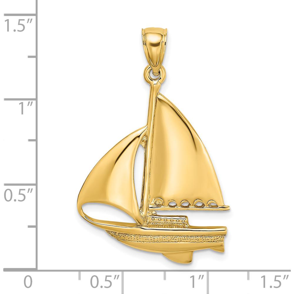 14K Yellow Gold Polished Sailboat Charm Pendant - Nautical Inspired Design by Oro Pregiato