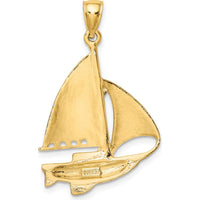14K Yellow Gold Polished Sailboat Charm Pendant - Nautical Inspired Design by Oro Pregiato