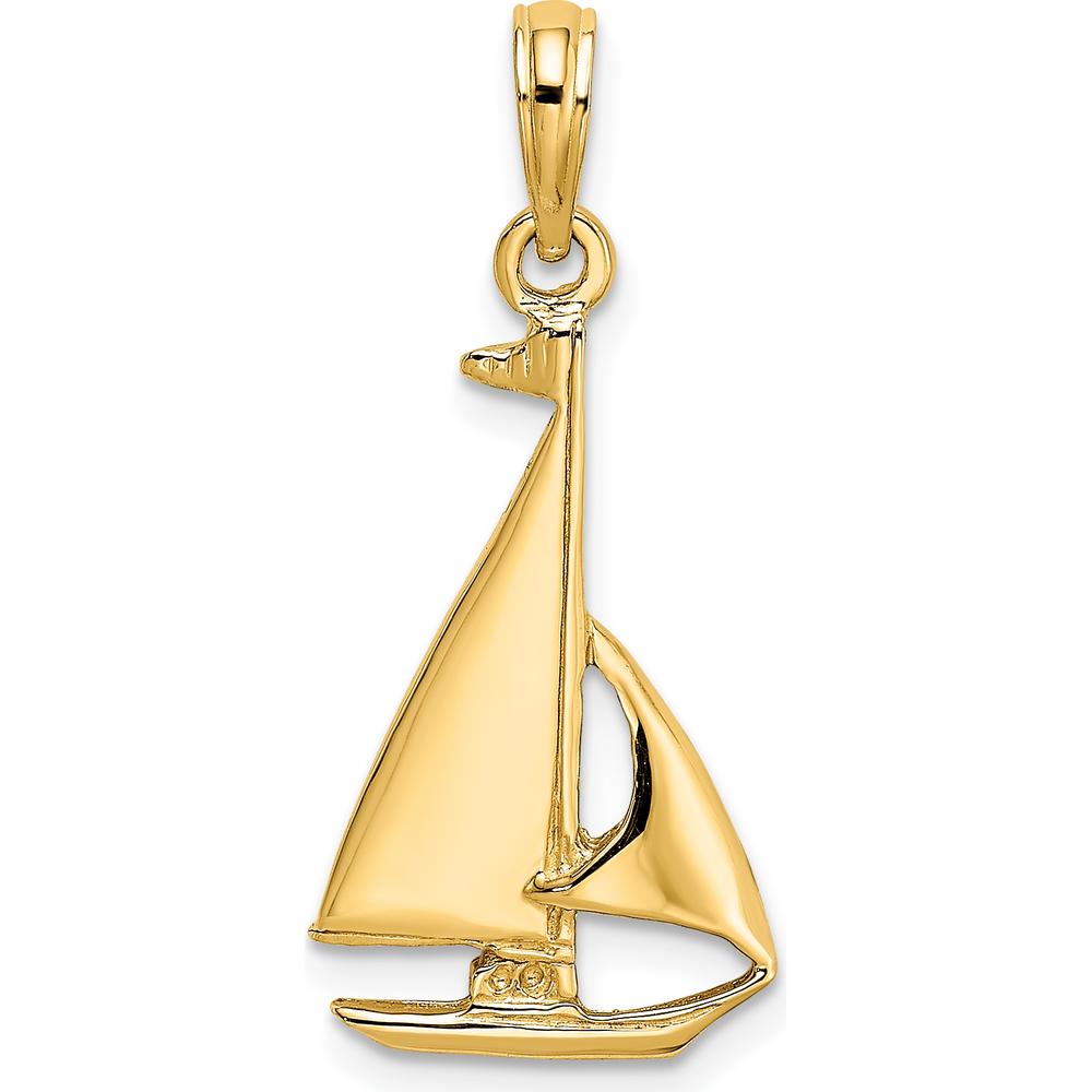 14K Yellow Gold Polished Sailboat Pendant Charm by Oro Pregiato