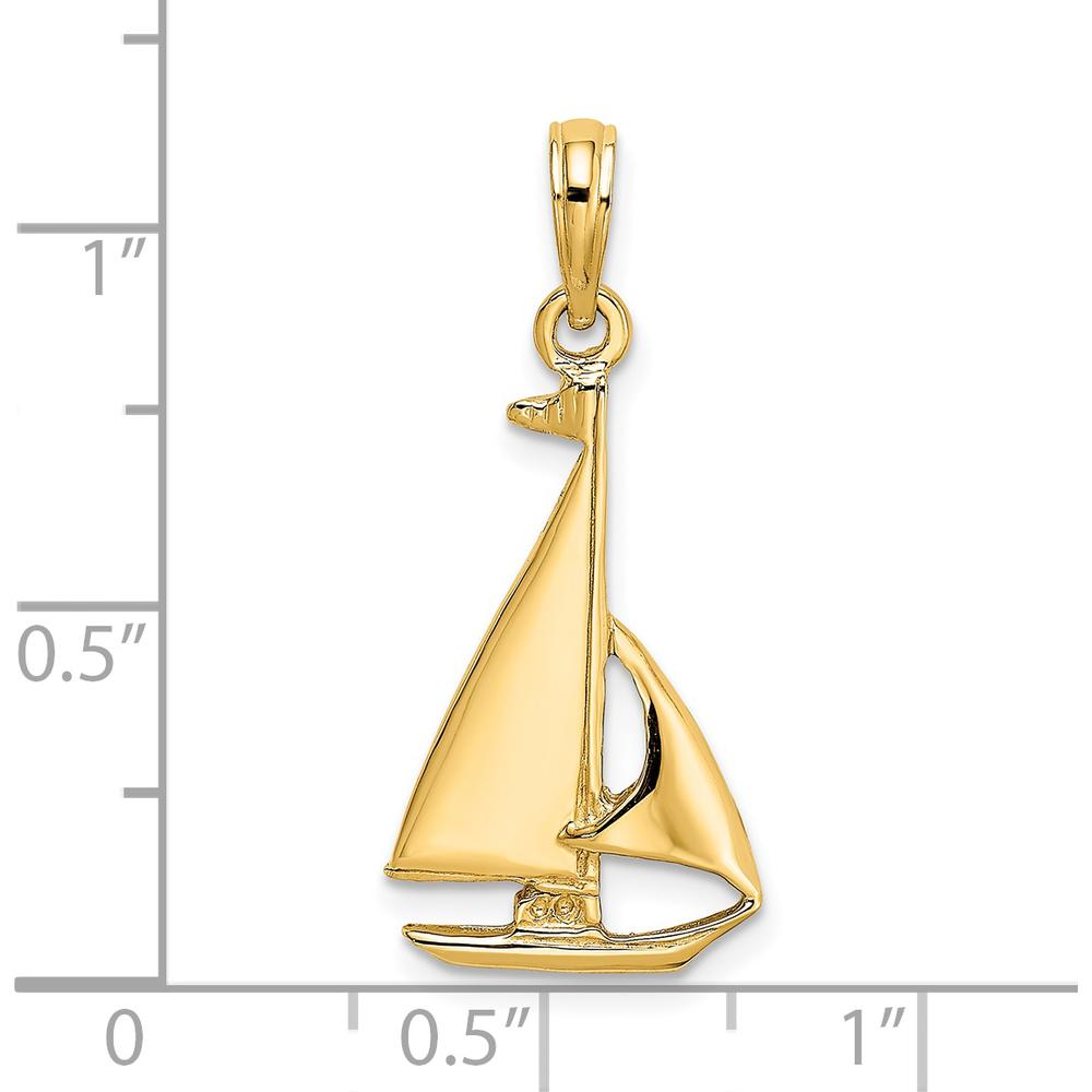 14K Yellow Gold Polished Sailboat Pendant Charm by Oro Pregiato