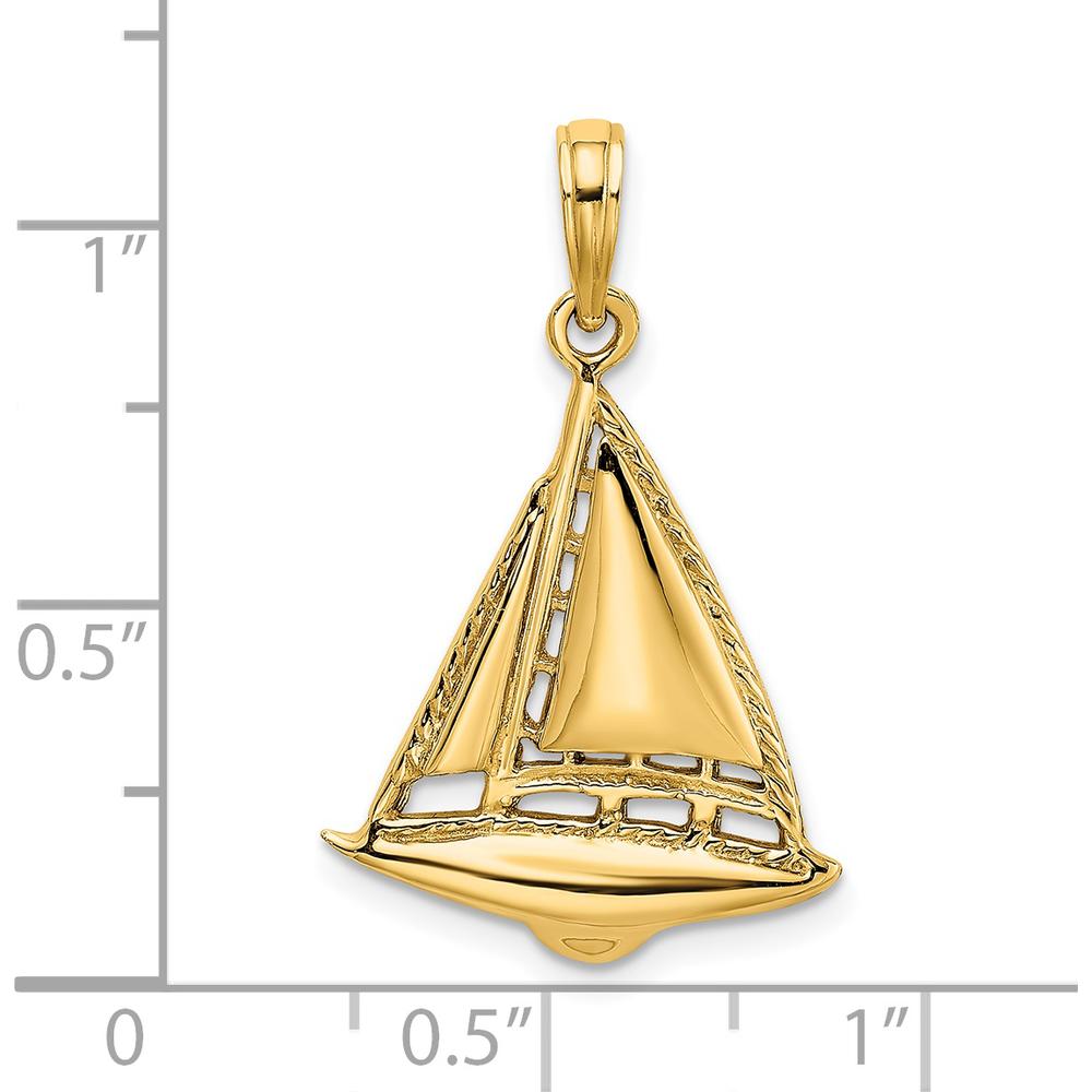 14K Yellow Gold Polished Sailboat Pendant Charm with Openwork Detailing - 26.5mm by Oro Pregiato