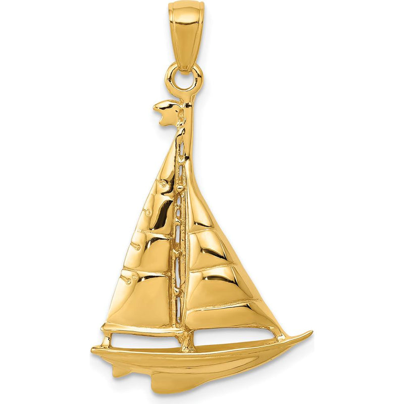 14K Yellow Gold Polished Sailboat Pendant - Nautical Themed Design by Oro Pregiato