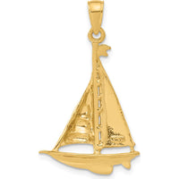 14K Yellow Gold Polished Sailboat Pendant - Nautical Themed Design by Oro Pregiato