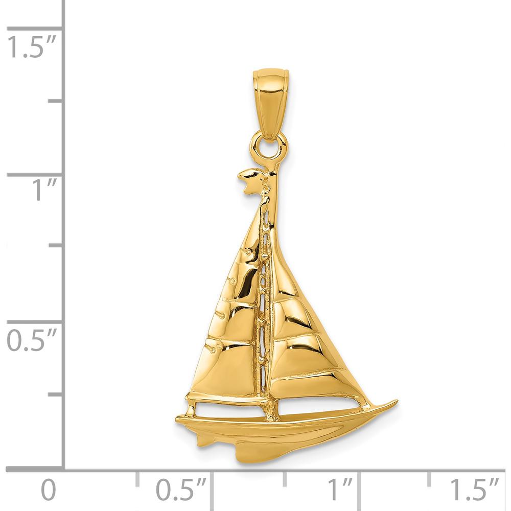 14K Yellow Gold Polished Sailboat Pendant - Nautical Themed Design by Oro Pregiato
