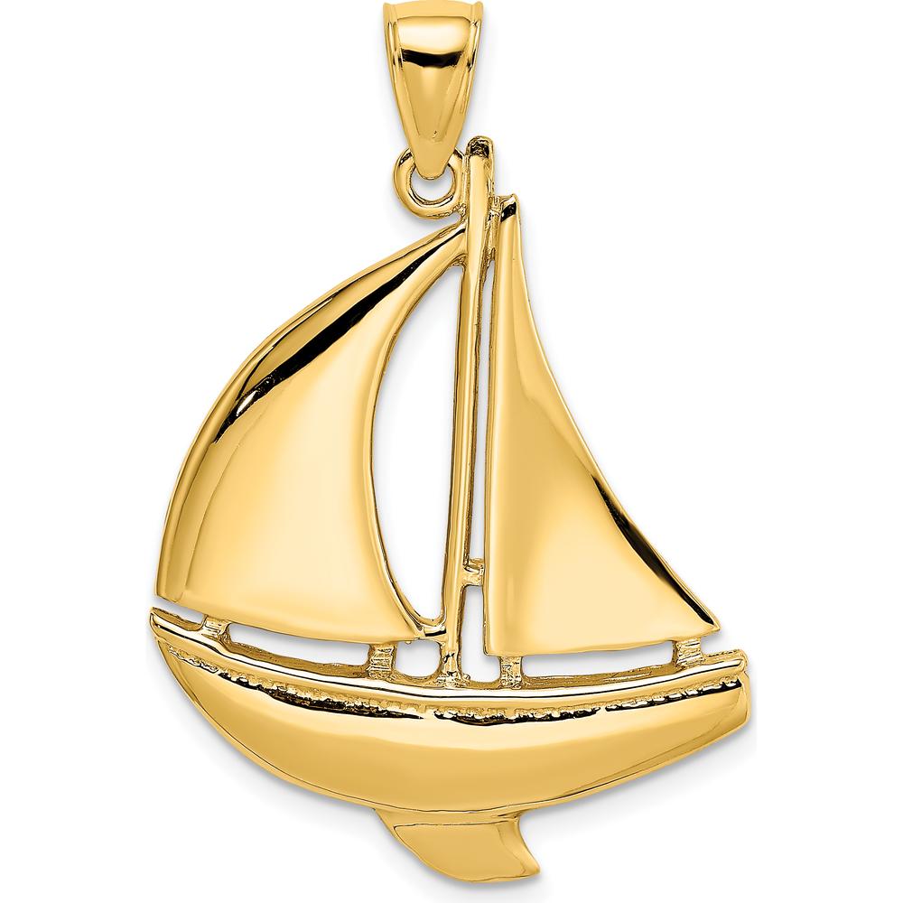 14K Yellow Gold Polished Sailboat Pendant with Concave Profile Design by Oro Pregiato
