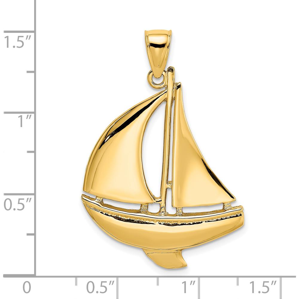 14K Yellow Gold Polished Sailboat Pendant with Concave Profile Design by Oro Pregiato