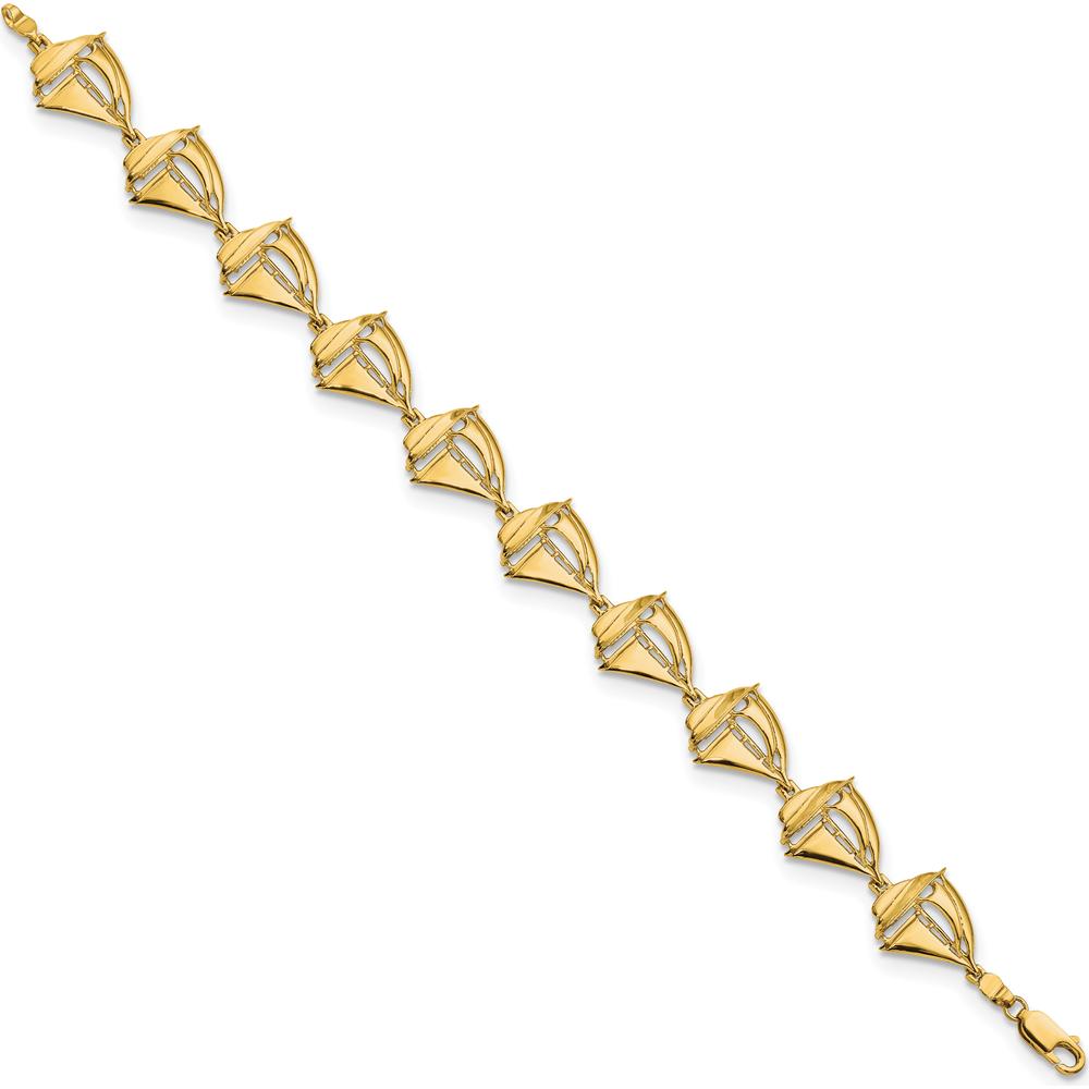 14K Yellow Gold Polished Sailboat Station Bracelet - 8 Inches by Oro Pregiato