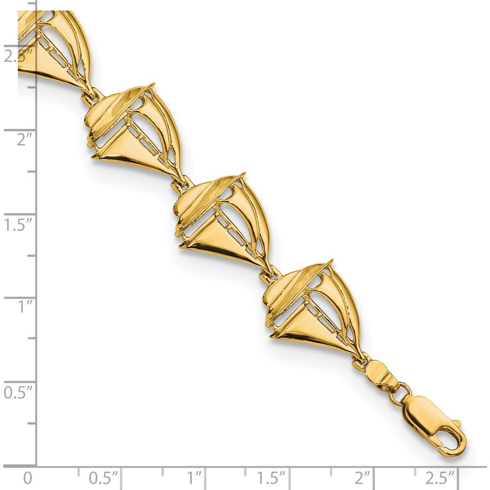 14K Yellow Gold Polished Sailboat Station Bracelet - 8 Inches by Oro Pregiato