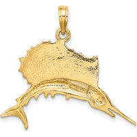 14K Yellow Gold Polished Sailfish Pendant - 29mm Length by Oro Pregiato